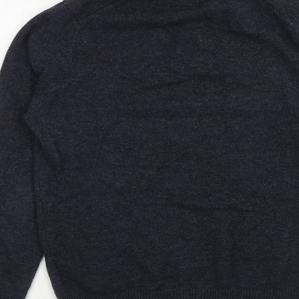 Marks and Spencer Mens Blue High Neck Wool Henley Jumper Size M Long Sleeve