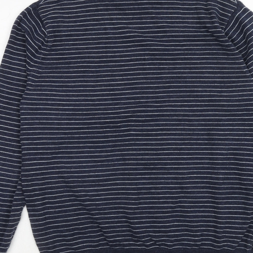 Fred Perry Mens Blue Round Neck Striped Cotton Pullover Jumper Size M Long Sleeve