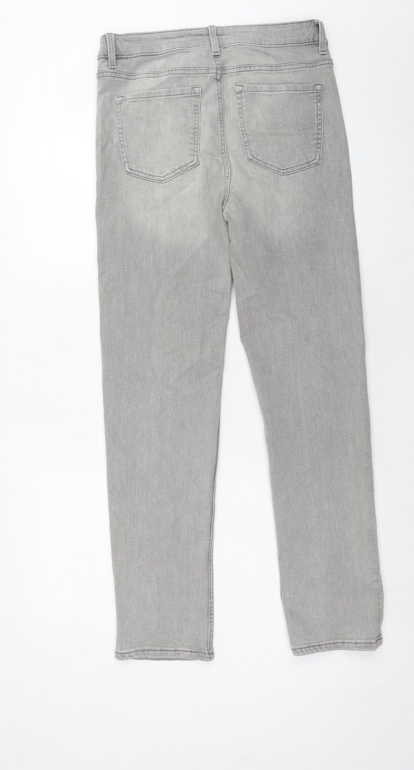 Marks and Spencer Womens Grey Cotton Straight Jeans Size 12 Slim Zip
