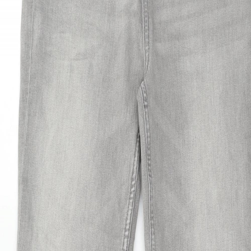 Marks and Spencer Womens Grey Cotton Straight Jeans Size 12 Slim Zip