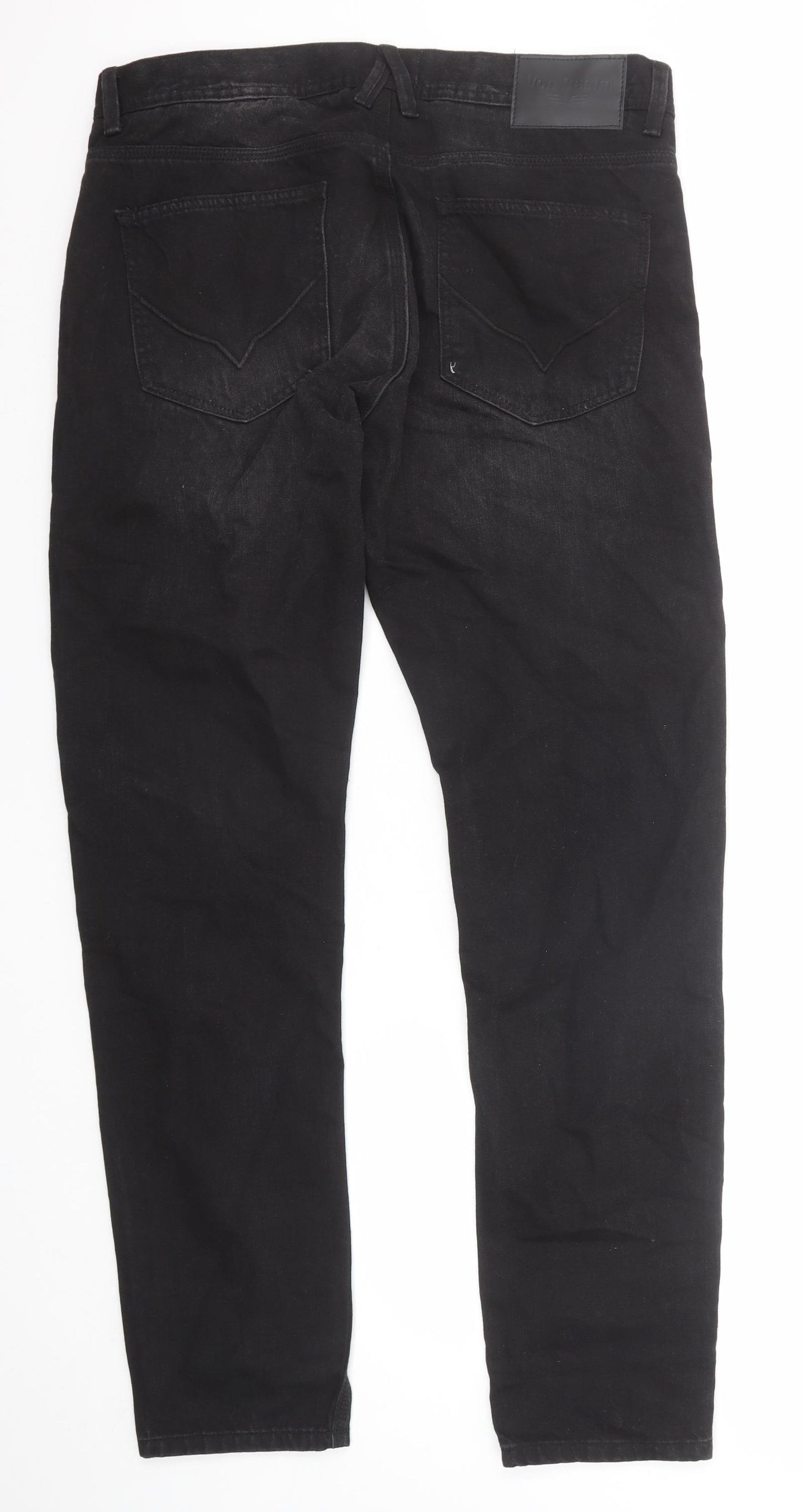 Von Denim Mens Black Cotton Straight Jeans Size 36 in Regular Zip