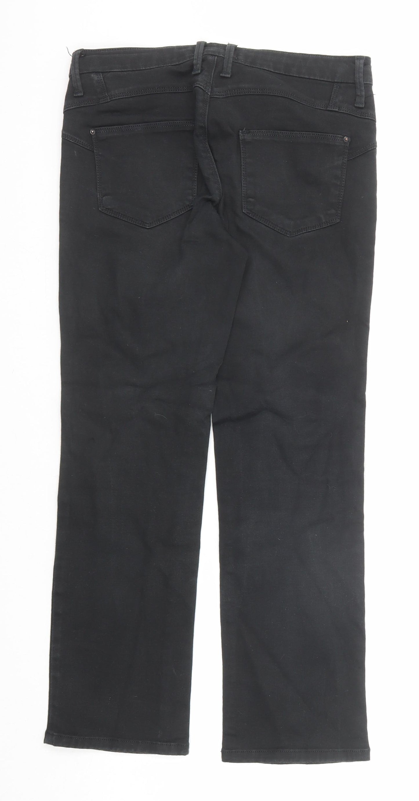 Marks and Spencer Womens Black Cotton Straight Jeans Size 8 Regular Zip