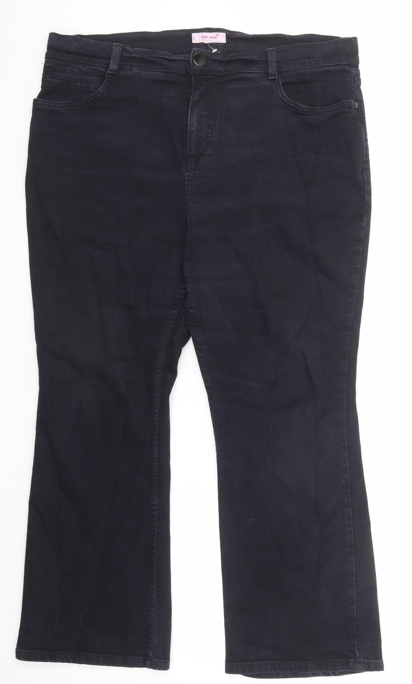Per Una Womens Black Cotton Bootcut Jeans Size 16 Regular Zip