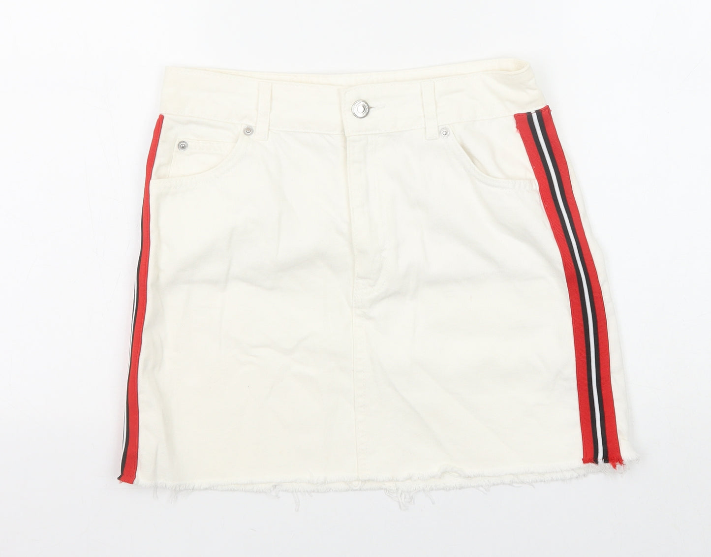 Topshop Womens White Cotton A-Line Skirt Size 8 Zip