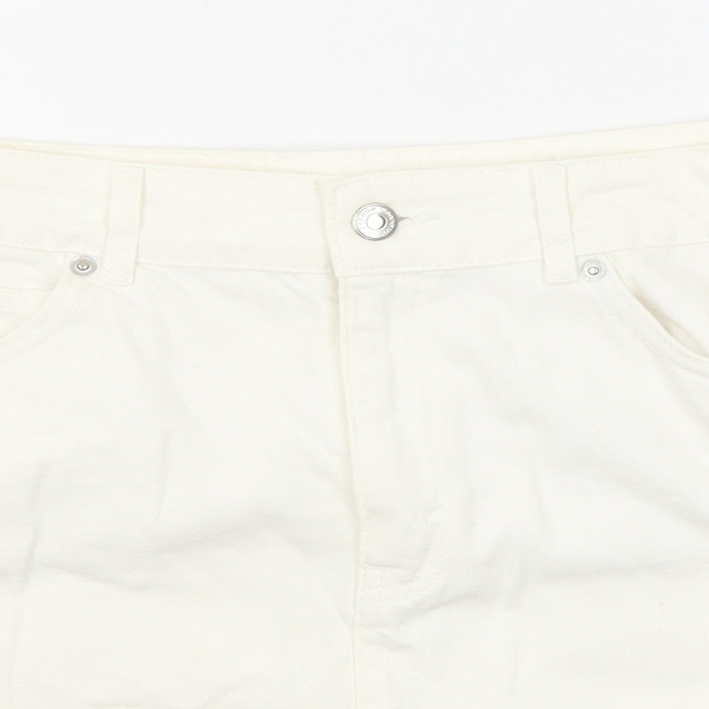 Topshop Womens White Cotton A-Line Skirt Size 8 Zip