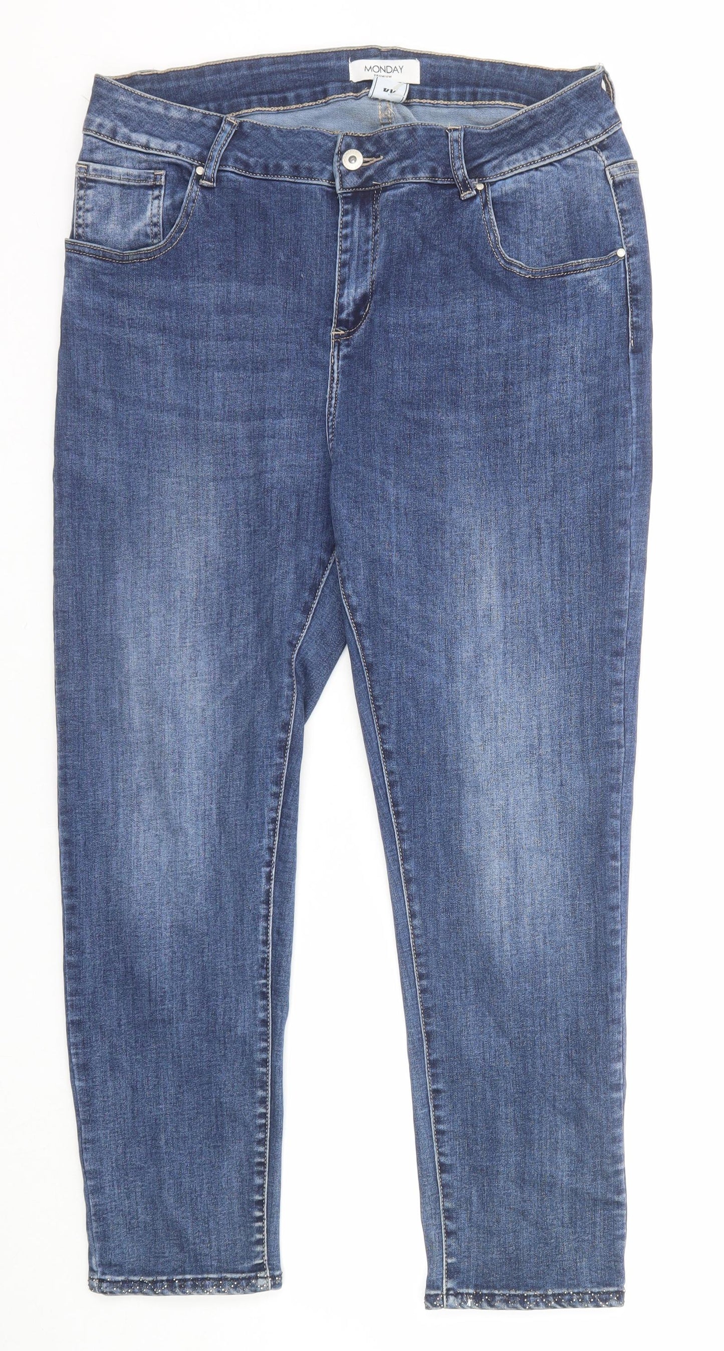 Monday Womens Blue Cotton Straight Jeans Size 16 Regular Zip