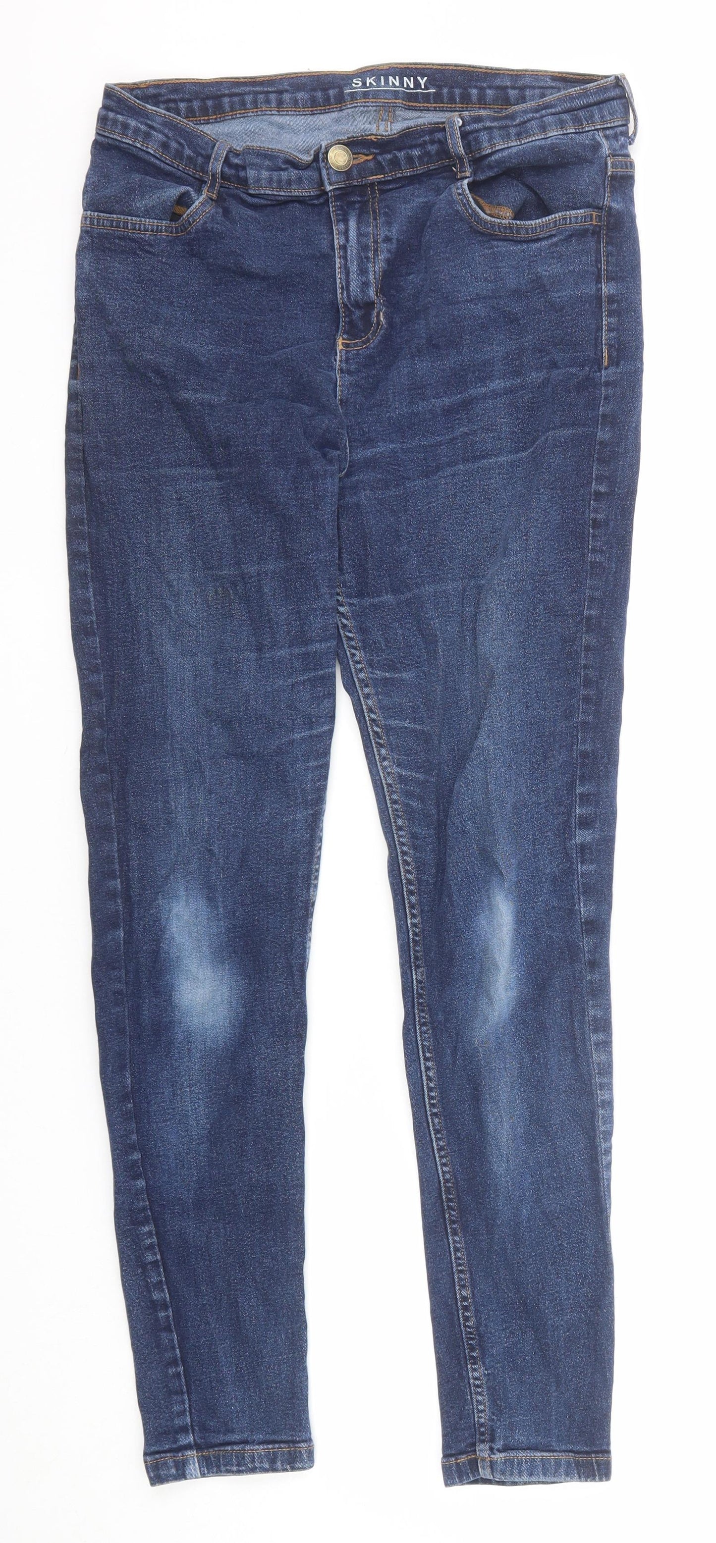 Marks and Spencer Womens Blue Cotton Skinny Jeans Size 14 Regular Zip