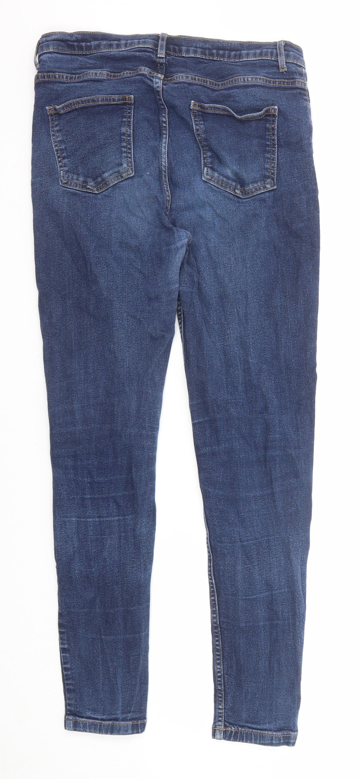 Marks and Spencer Womens Blue Cotton Skinny Jeans Size 14 Regular Zip