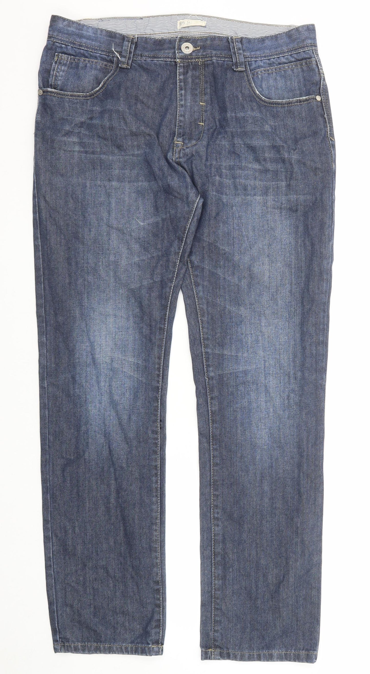 Strength & Honour Mens Blue Cotton Straight Jeans Size 34 in L32 in Regular Zip
