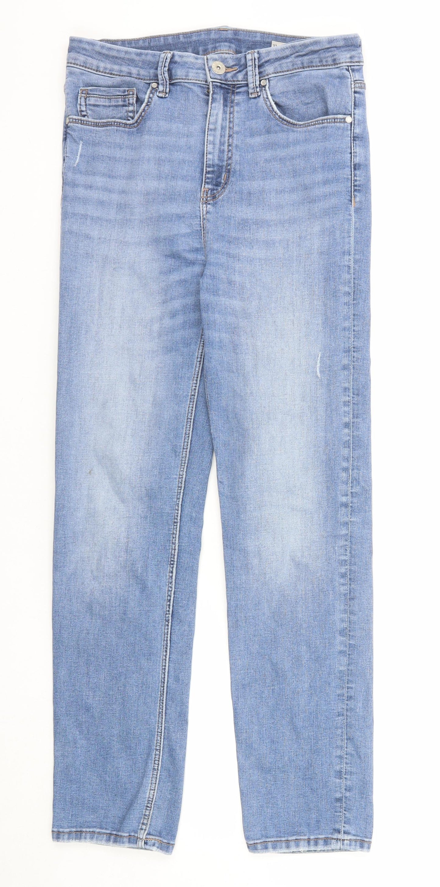 Marks and Spencer Womens Blue Cotton Straight Jeans Size 12 Regular Zip