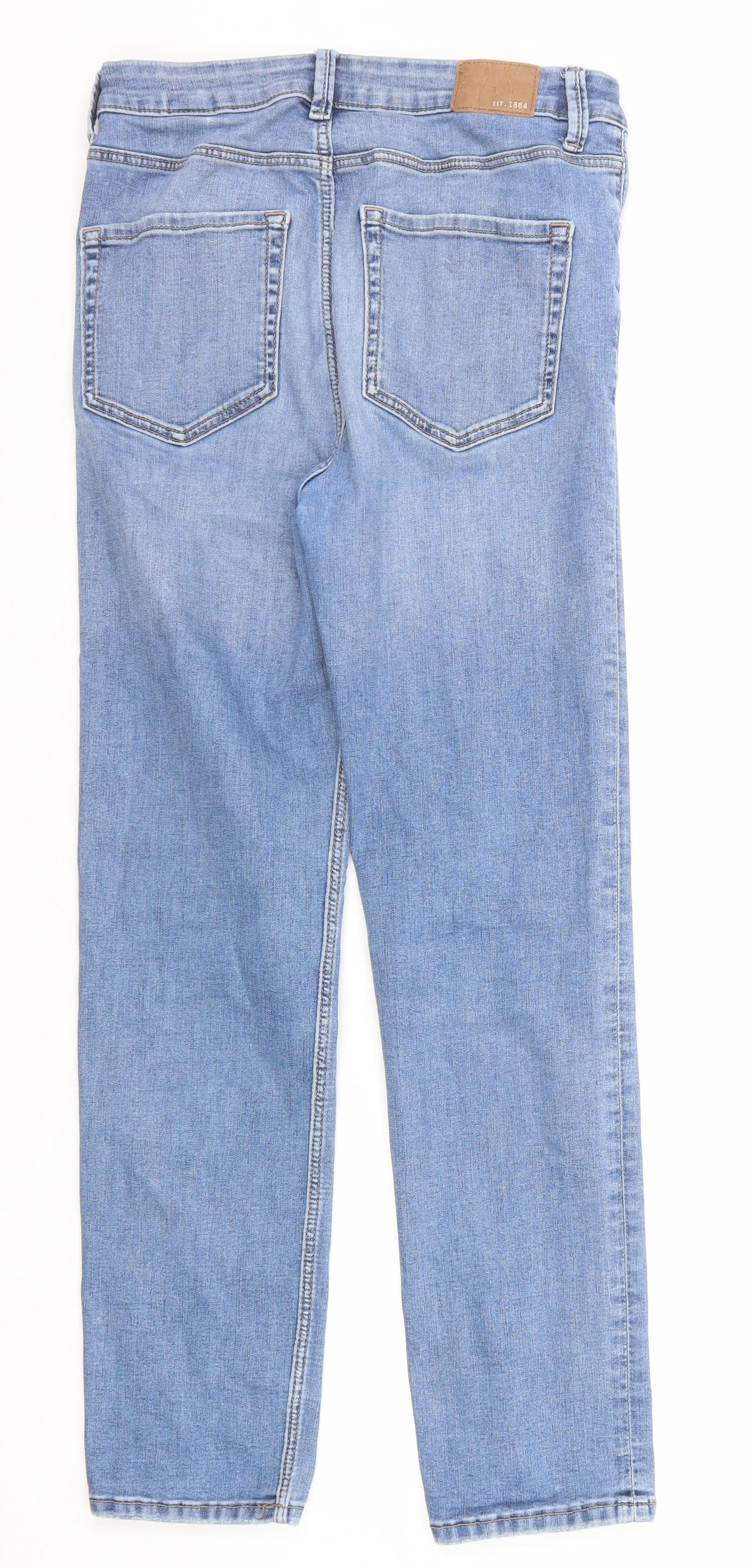 Marks and Spencer Womens Blue Cotton Straight Jeans Size 12 Regular Zip