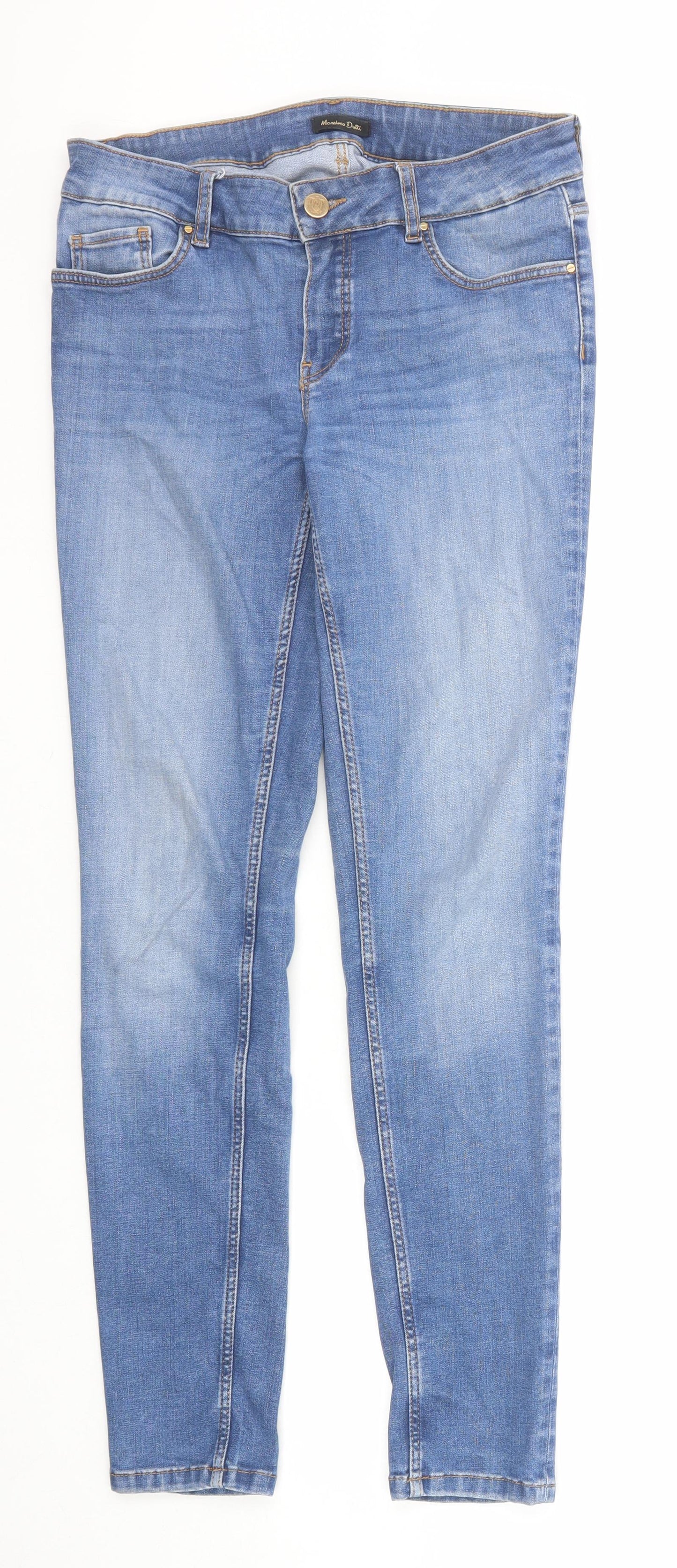 Massimo Dutti Womens Blue Cotton Skinny Jeans Size 12 Regular Zip
