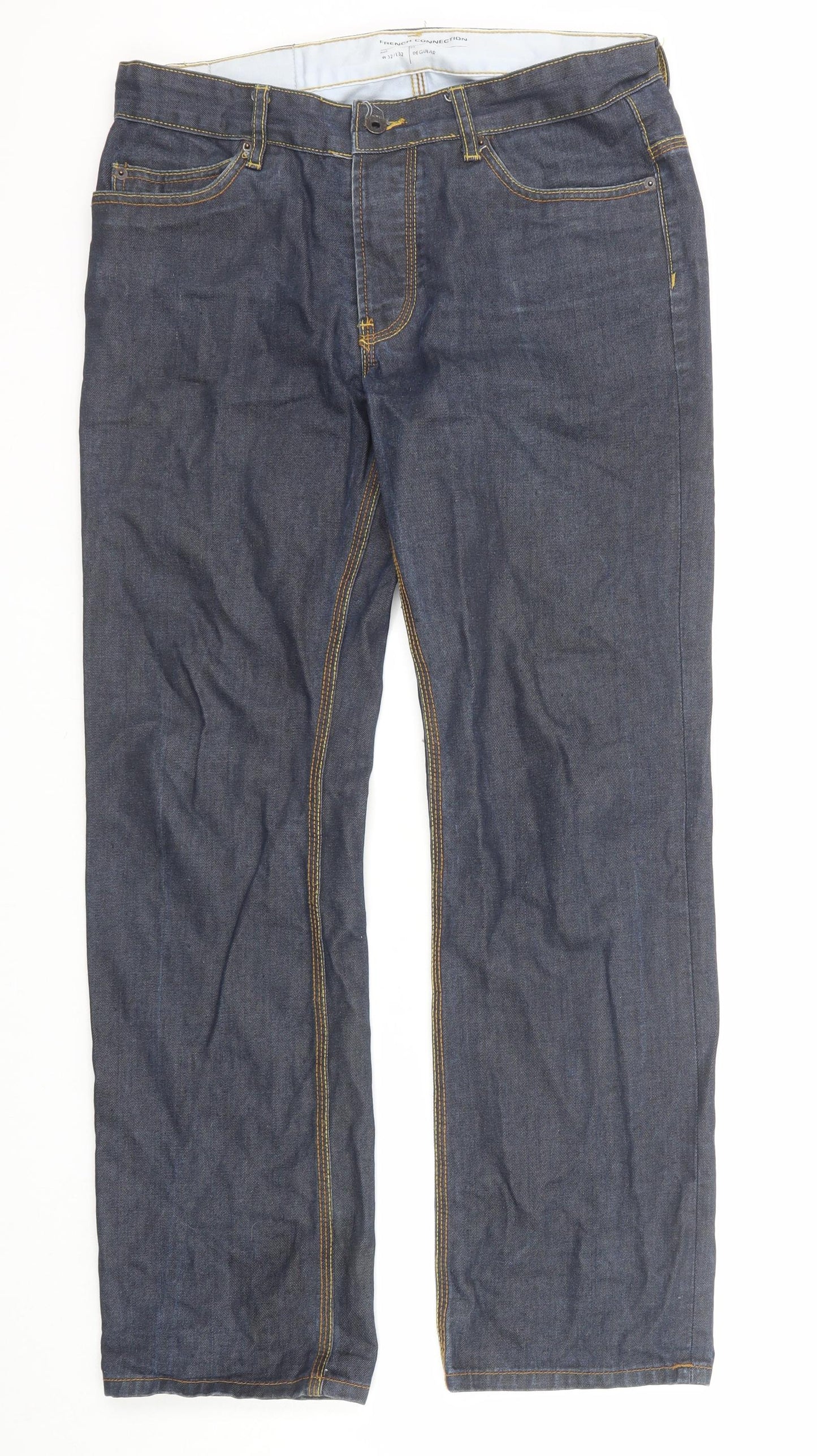 French Connection Mens Blue Cotton Straight Jeans Size 32 in L32 in Regular Zip