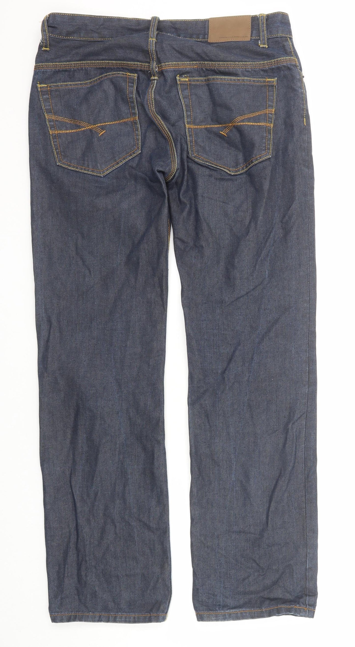French Connection Mens Blue Cotton Straight Jeans Size 32 in L32 in Regular Zip