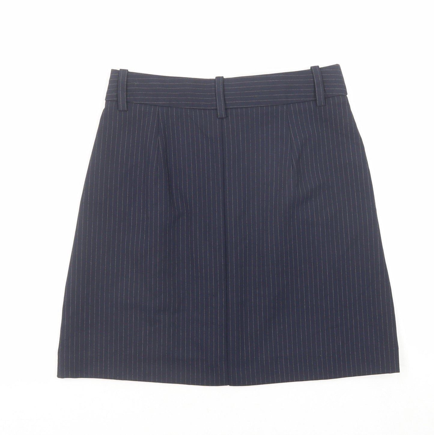 Marks and Spencer Womens Blue Striped Polyester A-Line Skirt Size 6 Zip