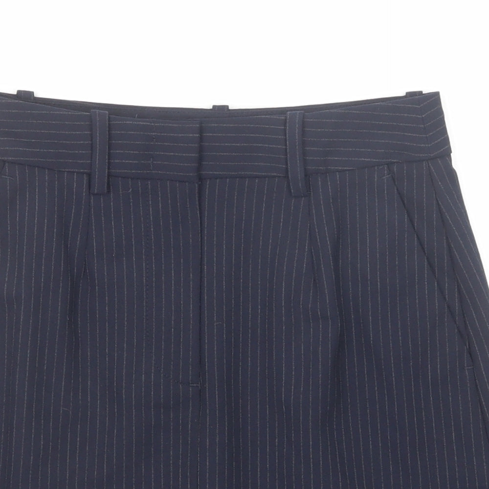 Marks and Spencer Womens Blue Striped Polyester A-Line Skirt Size 6 Zip