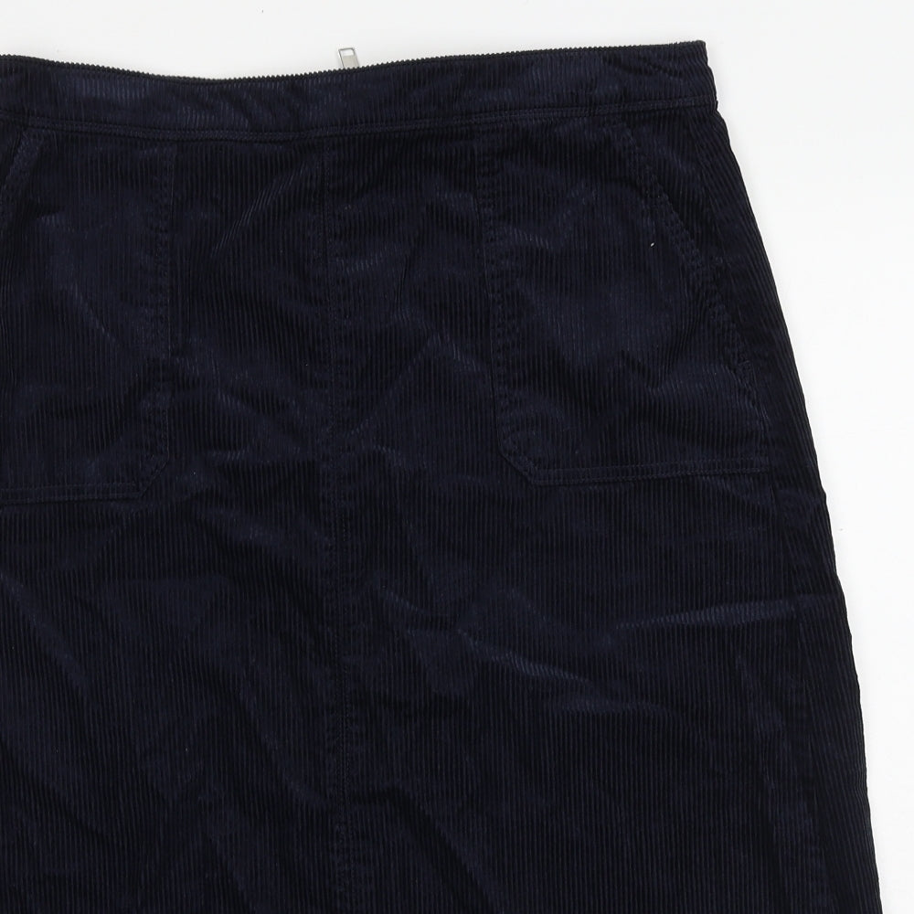 Marks and Spencer Womens Blue Cotton A-Line Skirt Size 16 Zip