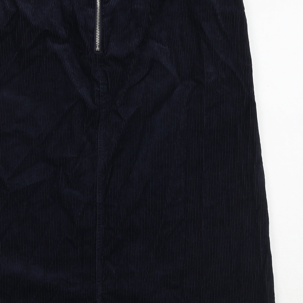 Marks and Spencer Womens Blue Cotton A-Line Skirt Size 16 Zip