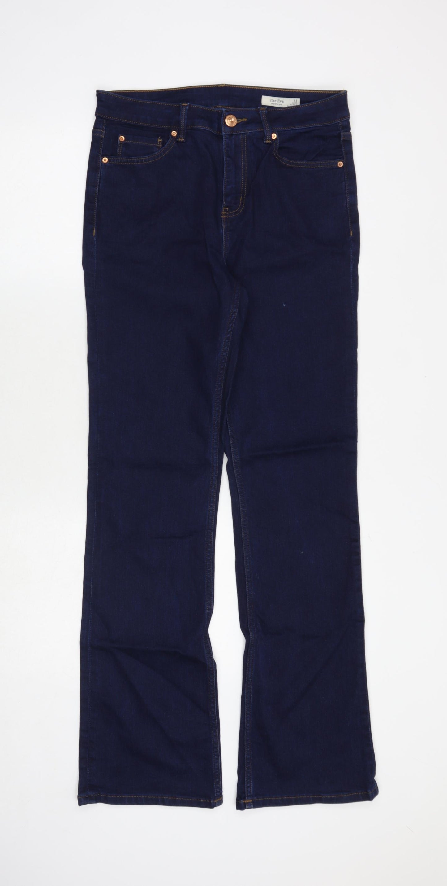 Marks and Spencer Womens Blue Cotton Bootcut Jeans Size 10 Regular Zip