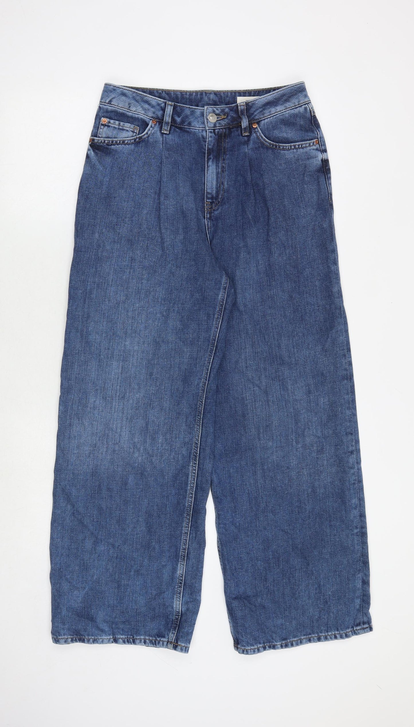 Marks and Spencer Womens Blue Cotton Wide-Leg Jeans Size 10 Regular Zip