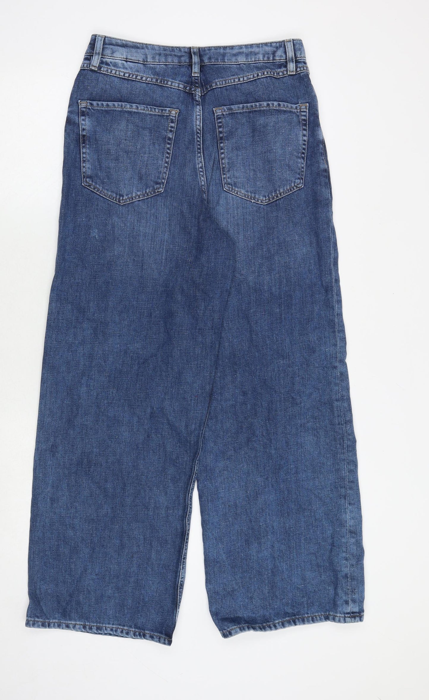 Marks and Spencer Womens Blue Cotton Wide-Leg Jeans Size 10 Regular Zip