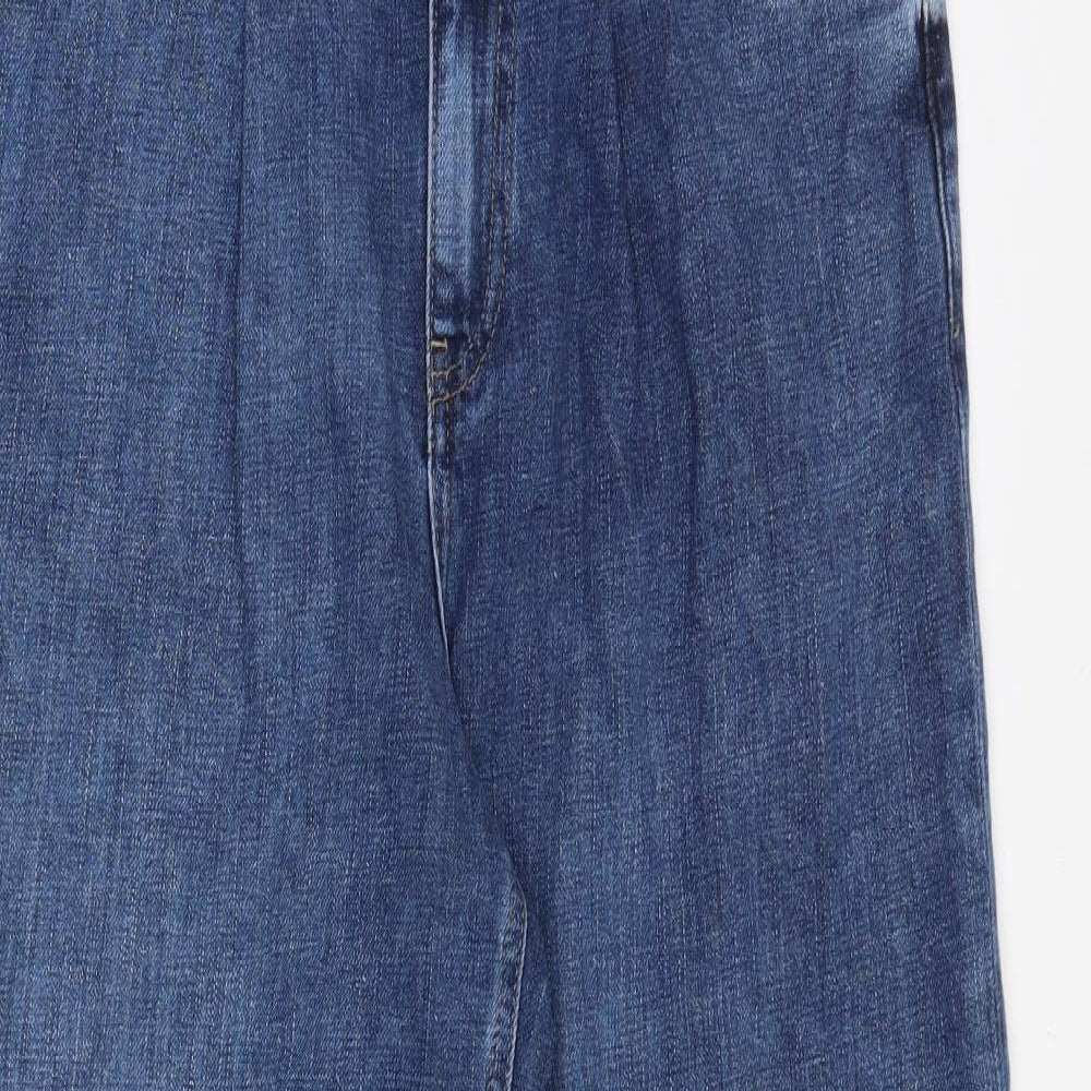 Marks and Spencer Womens Blue Cotton Wide-Leg Jeans Size 10 Regular Zip