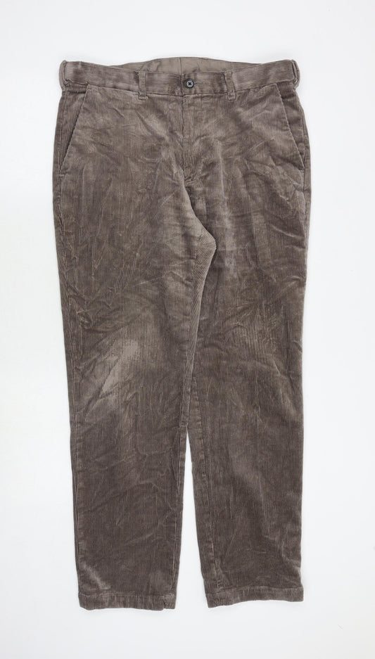 Marks and Spencer Mens Brown Cotton Trousers Size 34 in Regular Zip