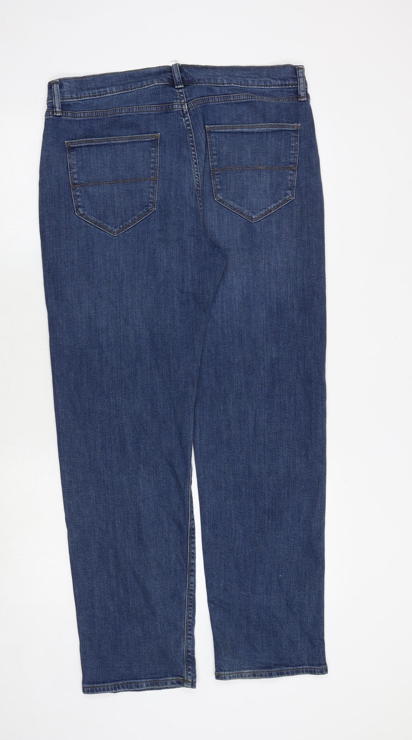Marks and Spencer Mens Blue Cotton Straight Jeans Size 34 in Regular Zip