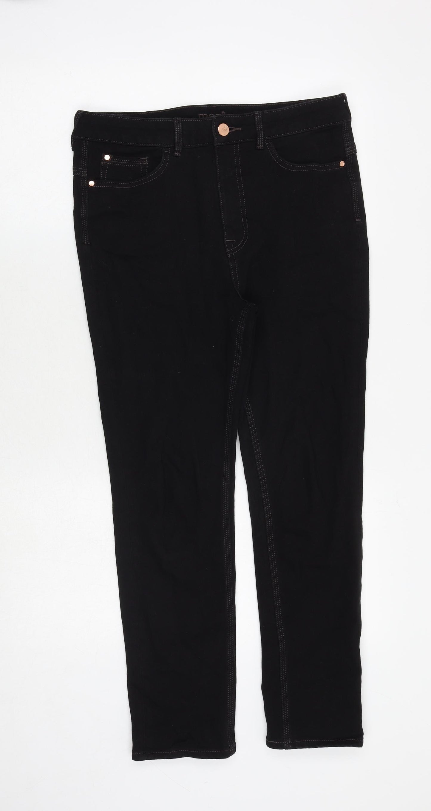 Marks and Spencer Womens Black Cotton Straight Jeans Size 12 Regular Zip