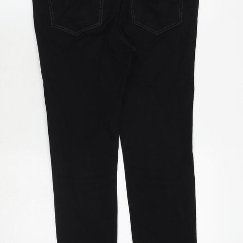 Marks and Spencer Womens Black Cotton Straight Jeans Size 12 Regular Zip