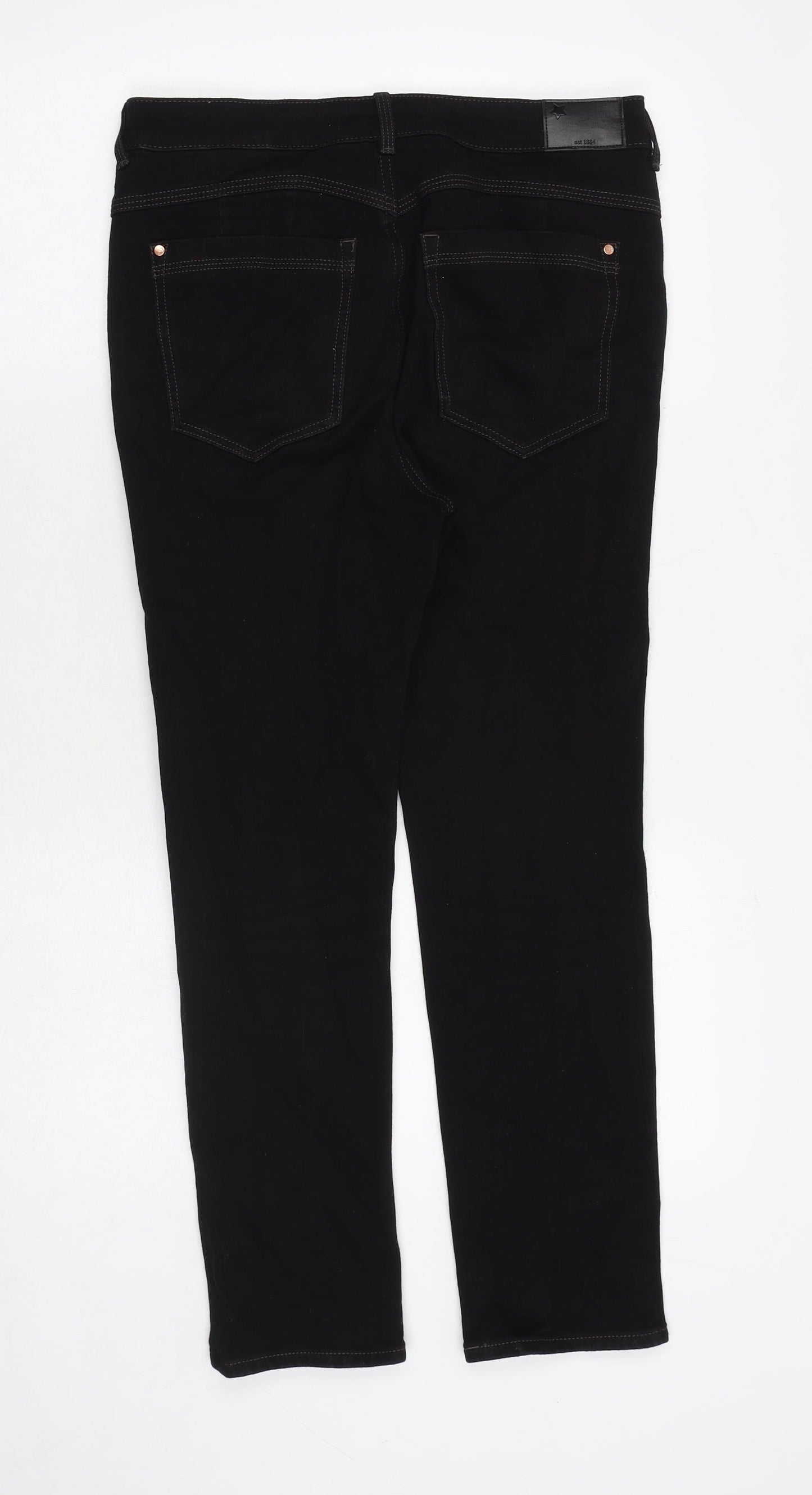 Marks and Spencer Womens Black Cotton Straight Jeans Size 12 Regular Zip