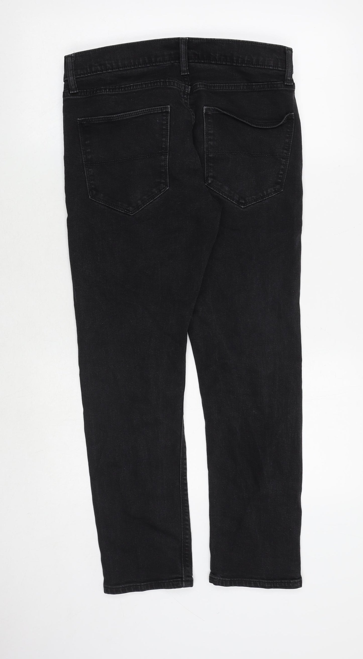 Marks and Spencer Mens Black Cotton Straight Jeans Size 30 in Slim Zip