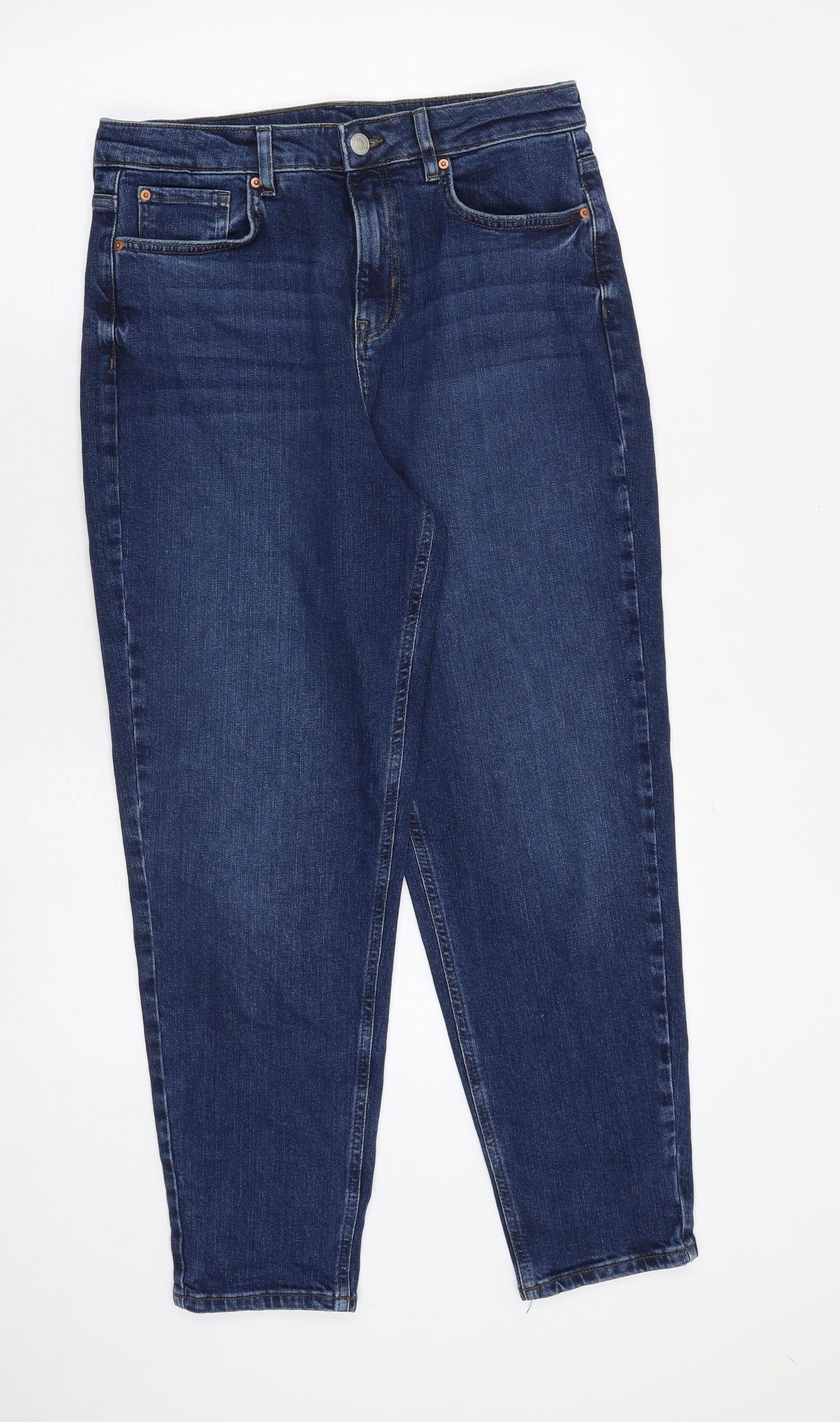 Marks and Spencer Womens Blue Cotton Tapered Jeans Size 12 Regular Zip