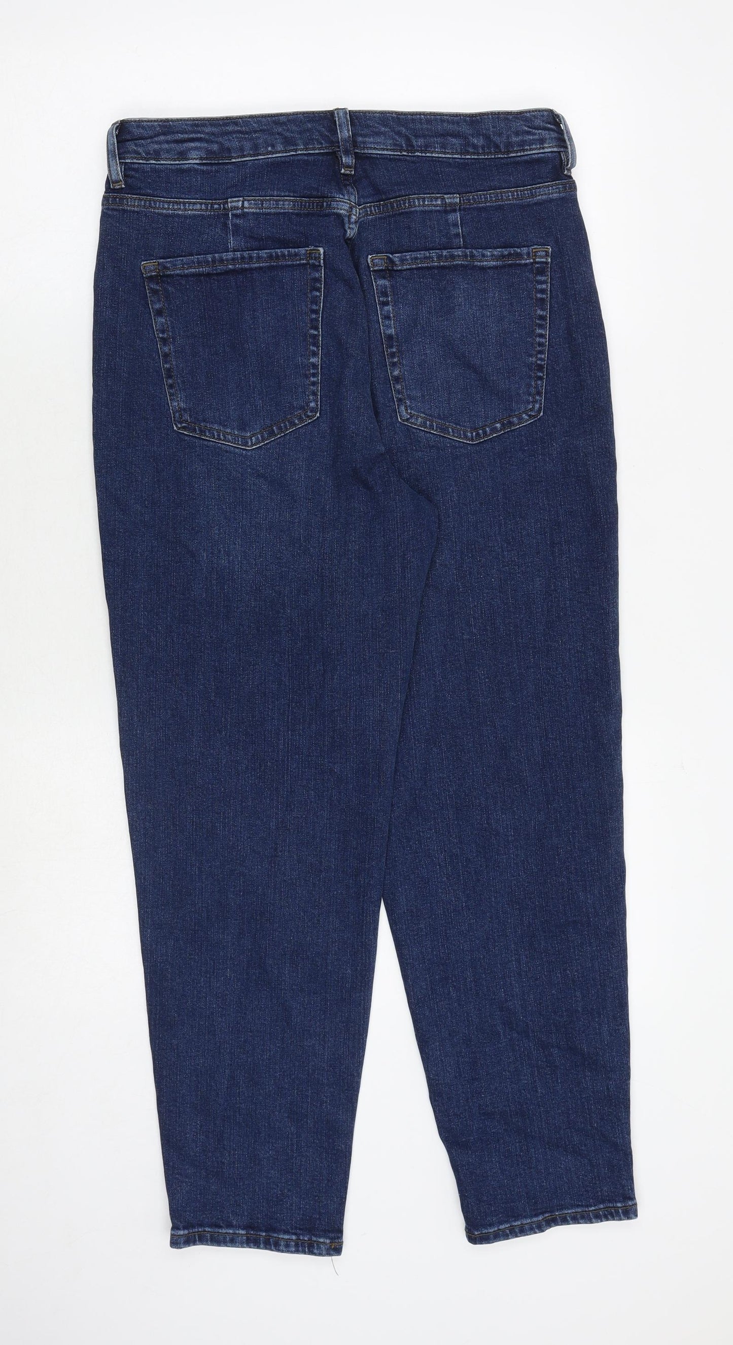 Marks and Spencer Womens Blue Cotton Tapered Jeans Size 12 Regular Zip