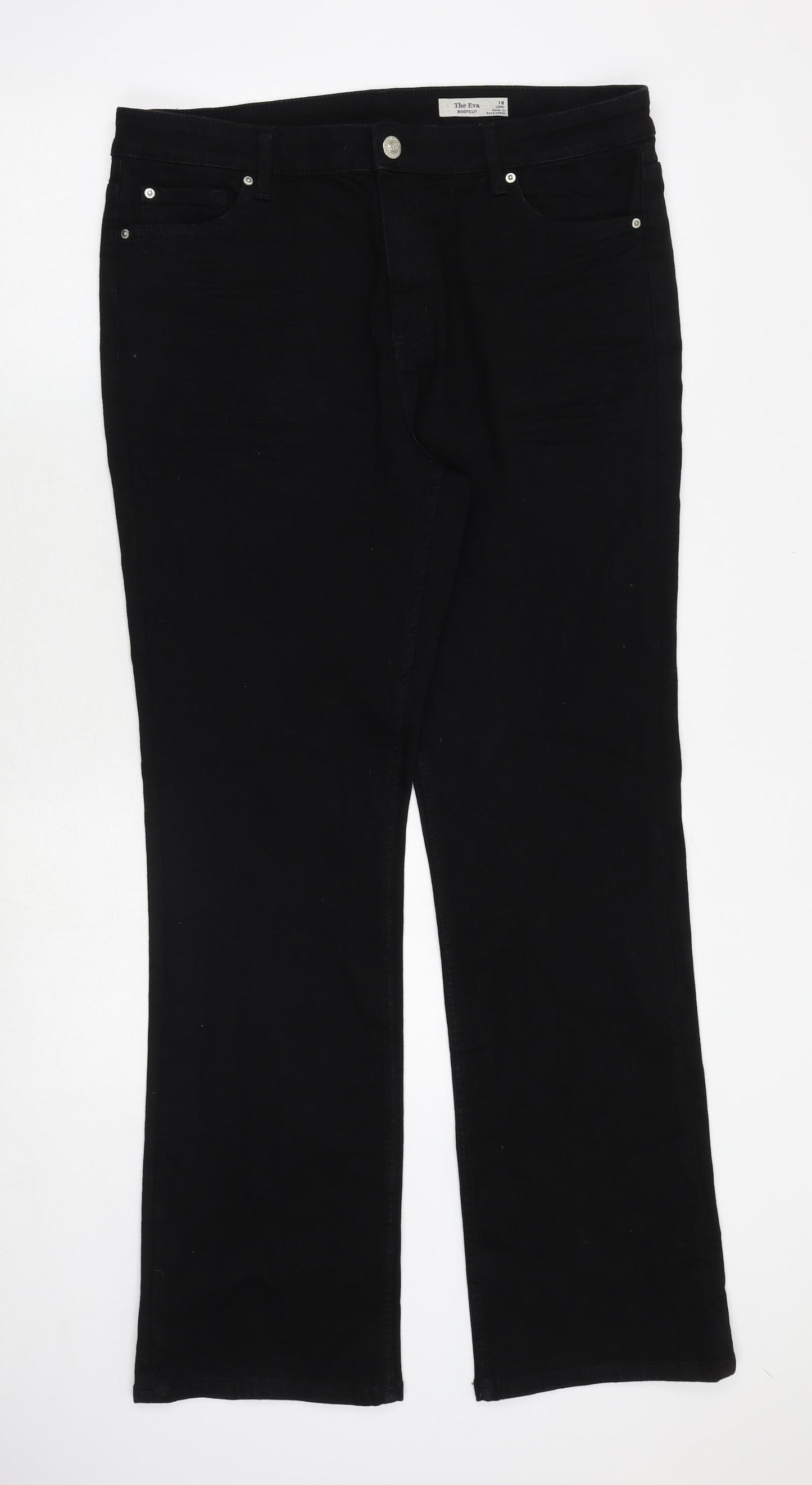 Marks and Spencer Womens Black Cotton Bootcut Jeans Size 18 Regular Zip