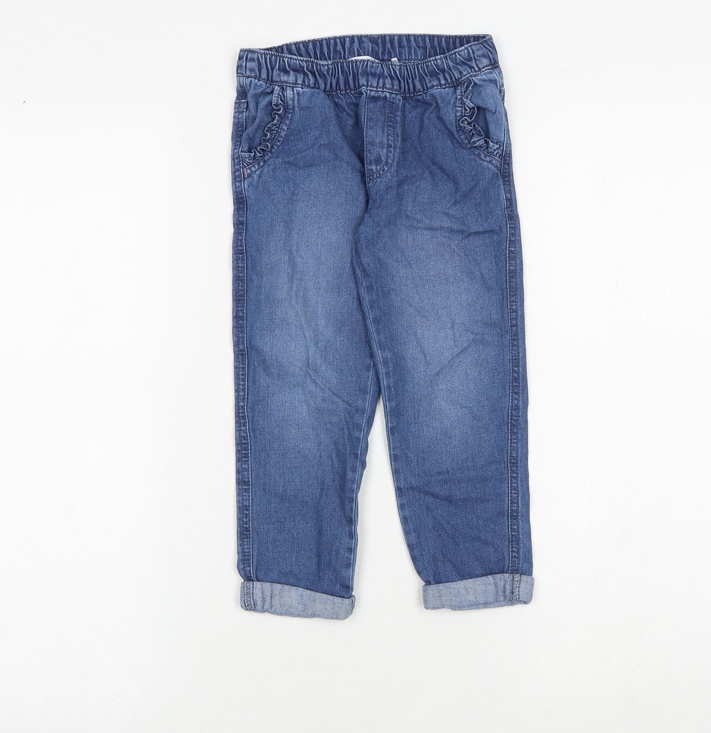 Marks and Spencer Girls Blue Cotton Straight Jeans Size 3-4 Years Regular Pullover