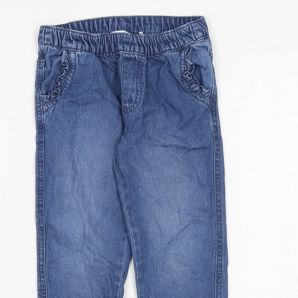 Marks and Spencer Girls Blue Cotton Straight Jeans Size 3-4 Years Regular Pullover