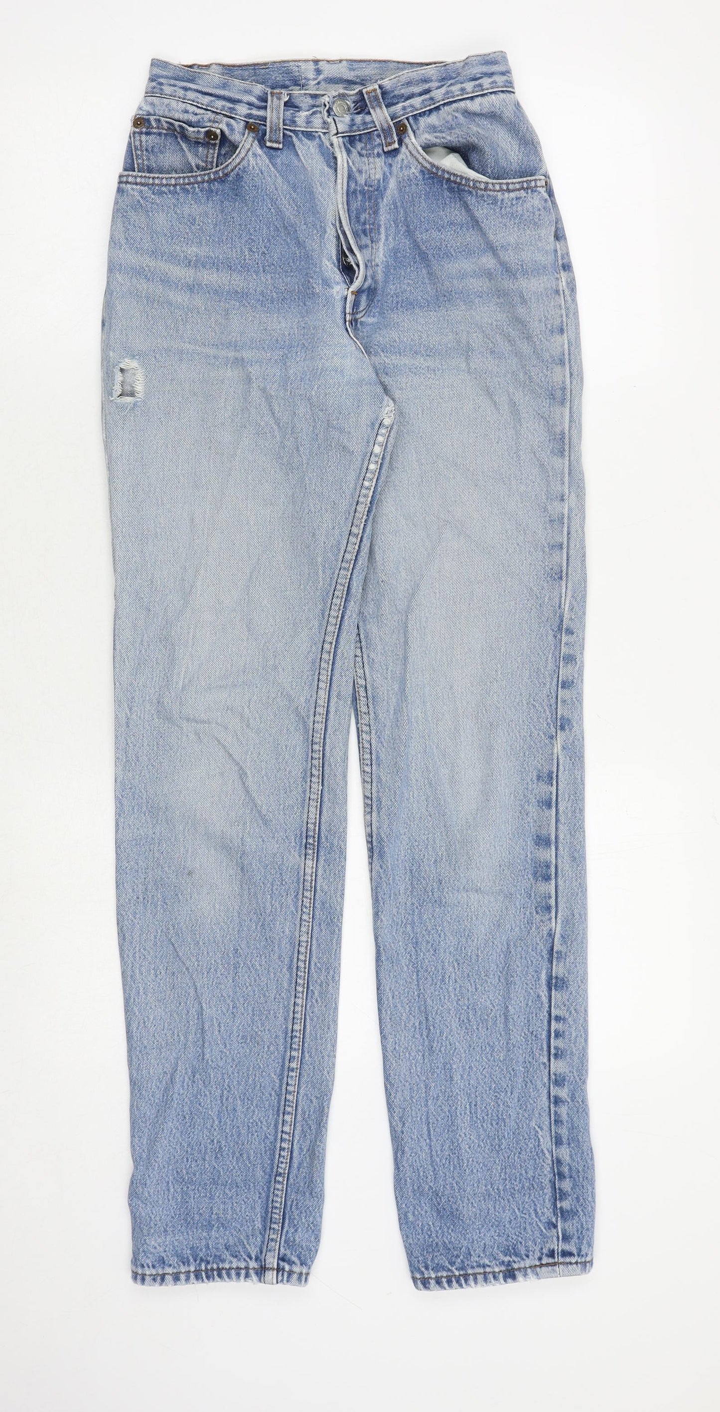 Levi's Womens Blue Cotton Straight Jeans Size 25 in Regular Button