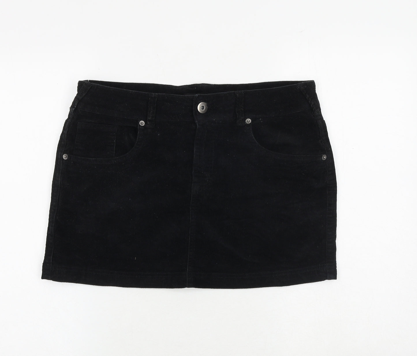 La Redoute Womens Black Cotton Mini Skirt Size 14 Zip