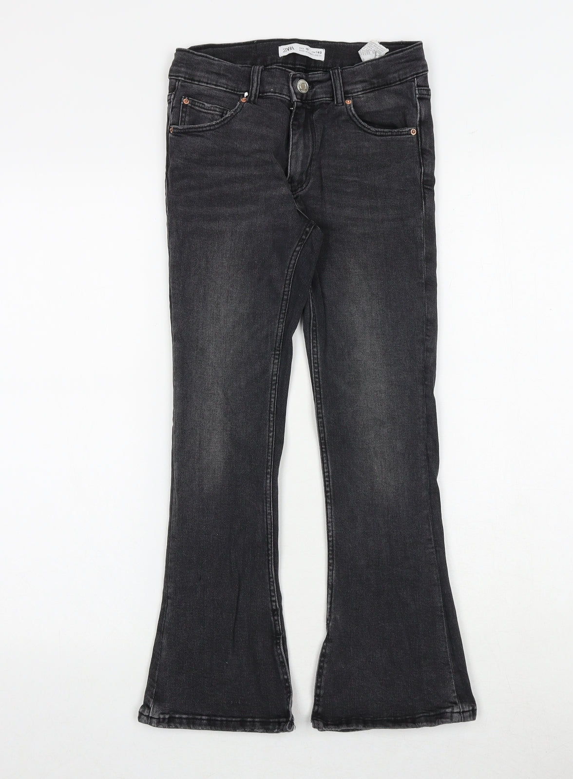 Zara Girls Grey Cotton Flared Jeans Size 10 Years Regular Zip