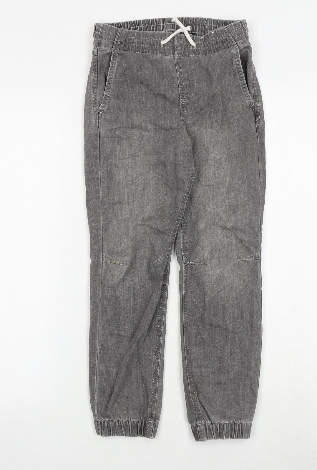 H&M Boys Grey Cotton Tapered Jeans Size 8-9 Years Regular Drawstring