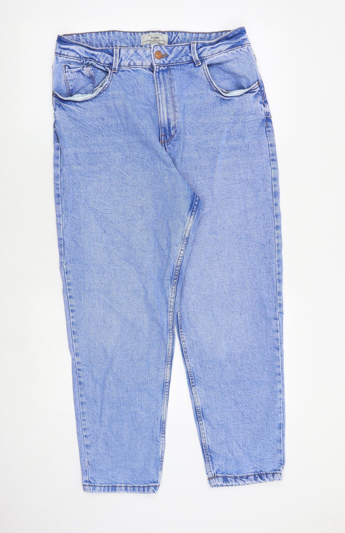 New Look Womens Blue Cotton Mom Jeans Size 16 Regular Zip