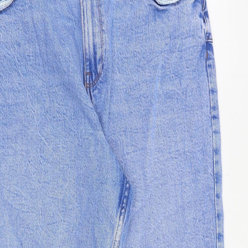 New Look Womens Blue Cotton Mom Jeans Size 16 Regular Zip