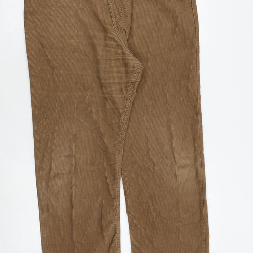 Marks and Spencer Mens Brown Cotton Trousers Size 34 in Regular Zip