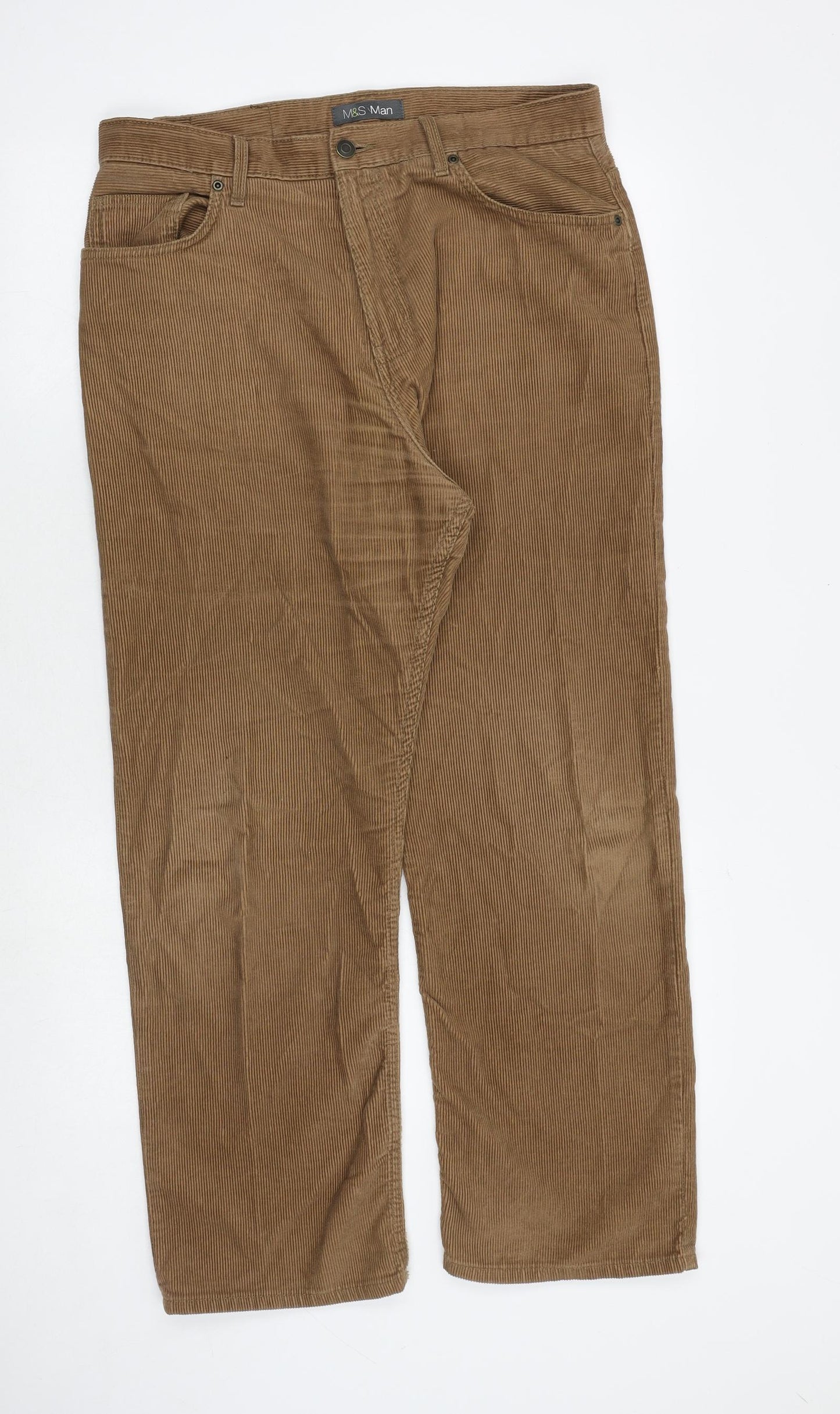 Marks and Spencer Mens Brown Cotton Trousers Size 34 in Regular Zip