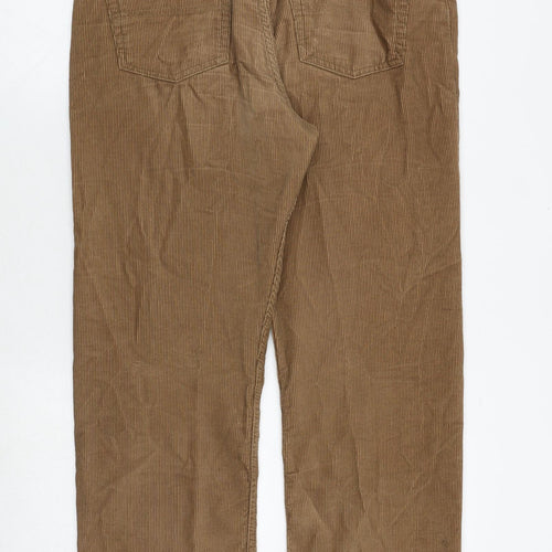 Marks and Spencer Mens Brown Cotton Trousers Size 34 in Regular Zip