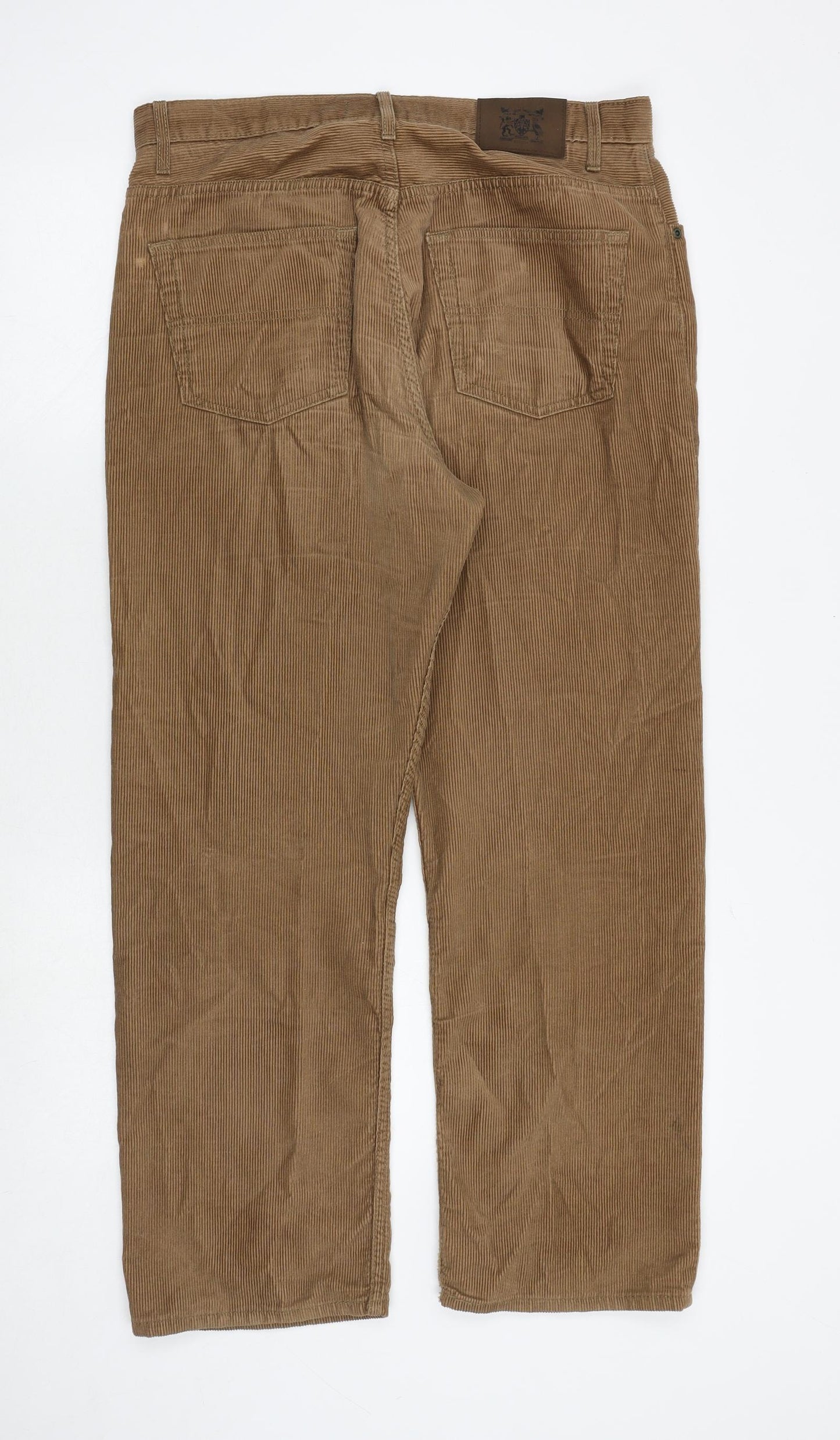 Marks and Spencer Mens Brown Cotton Trousers Size 34 in Regular Zip