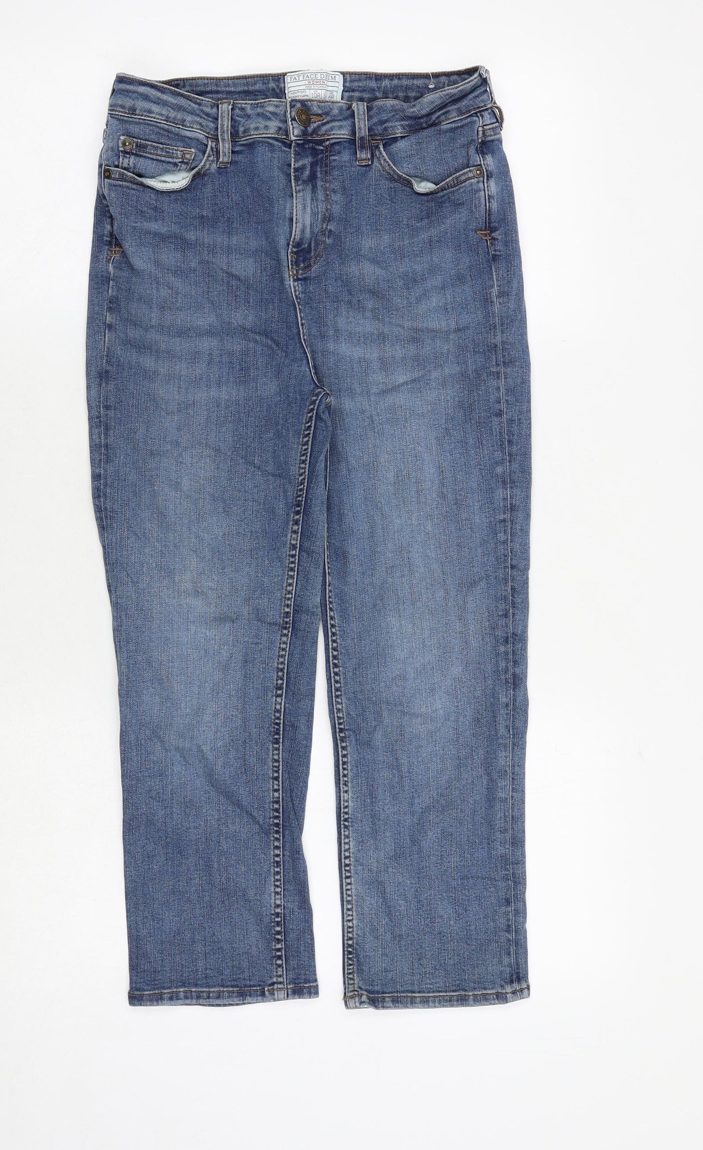 Fat Face Womens Blue Cotton Straight Jeans Size 10 Regular Zip