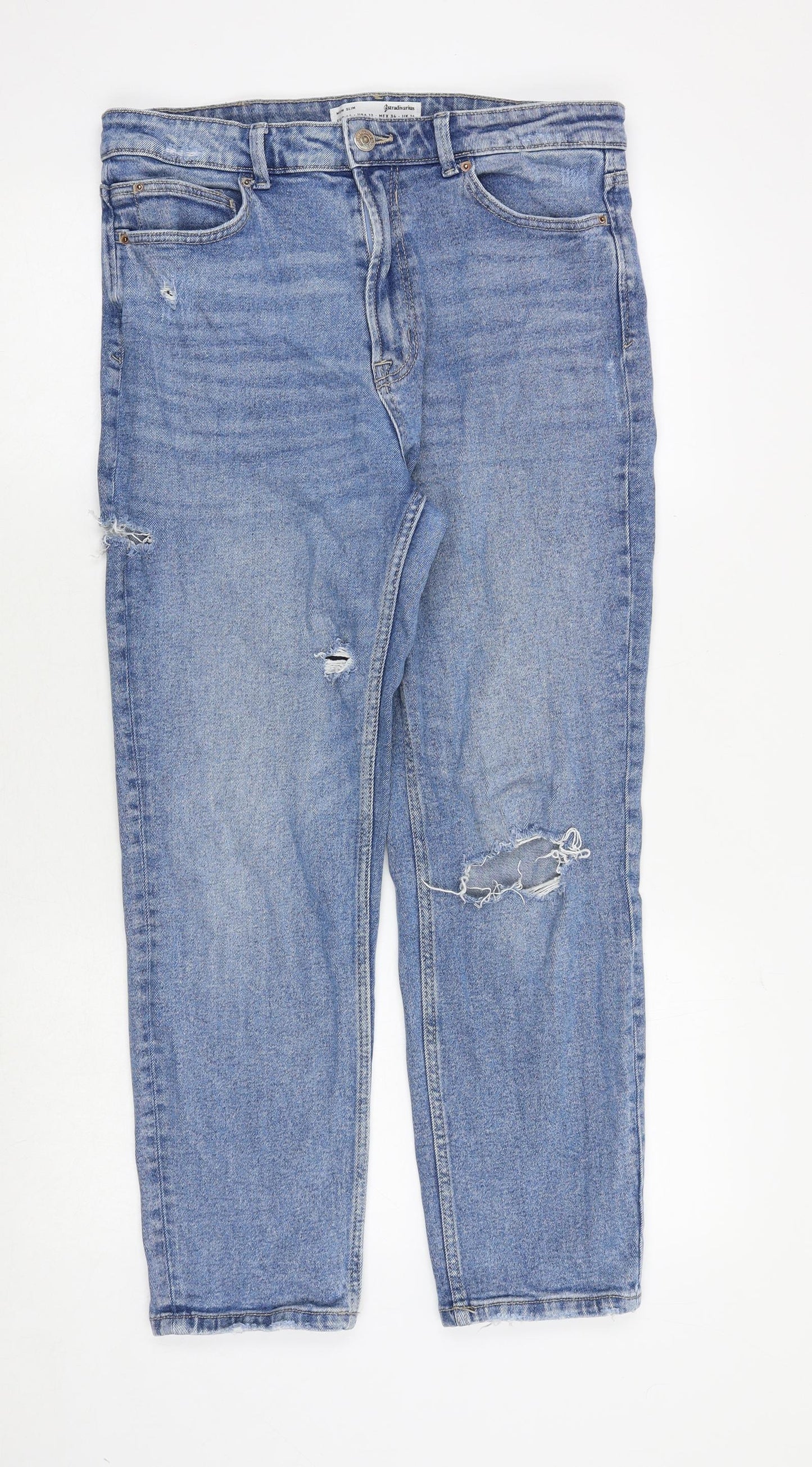 Stradivarius Womens Blue Cotton Straight Jeans Size 16 Regular Zip