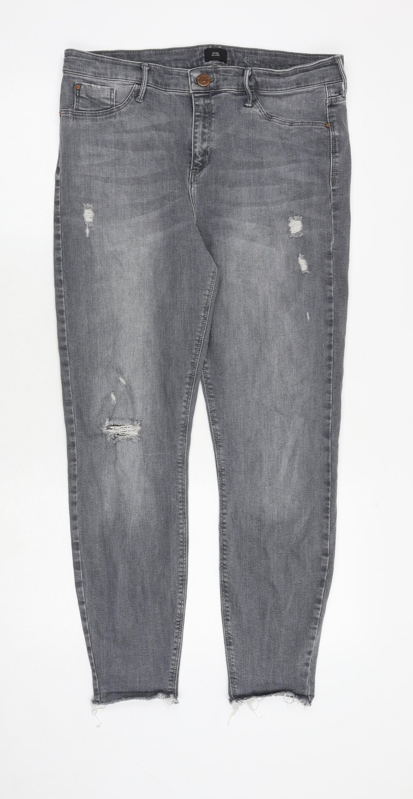 River Island Womens Grey Cotton Skinny Jeans Size 16 Regular Zip